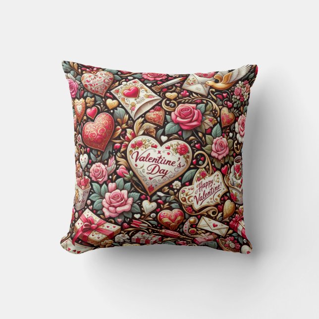 Tijdloze Romance: een klassiek Valentijnsdag patro Kussen (Voorkant)