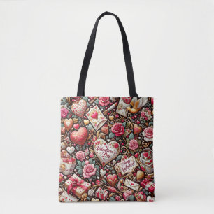 Tijdloze Romance: een klassiek Valentijnsdag patro Tote Bag