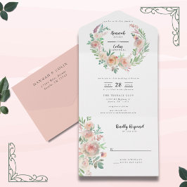 Tijdloze Romance Floral krans bruiloft All In One Uitnodiging