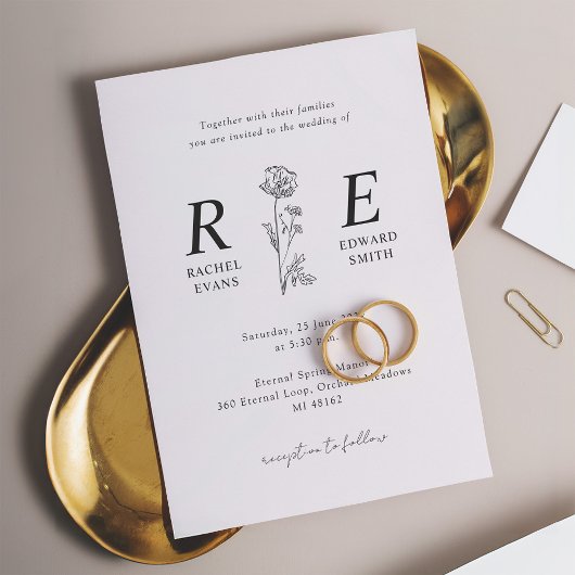 Tijdloze Romance Monogram Bruiloft Kaart