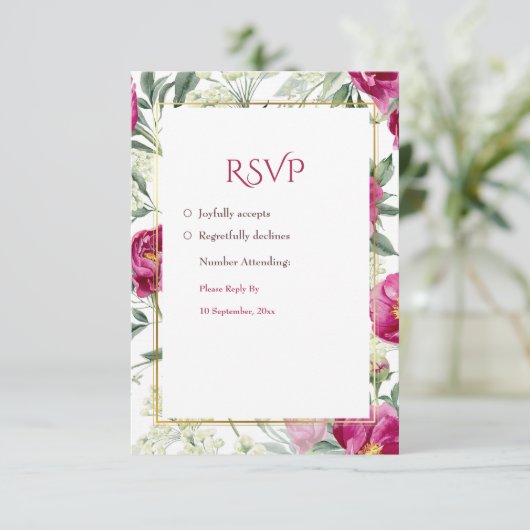 Tijdloze Romance Roze waterverf bruiloft RSVP Kaartje (Staand voorkant)