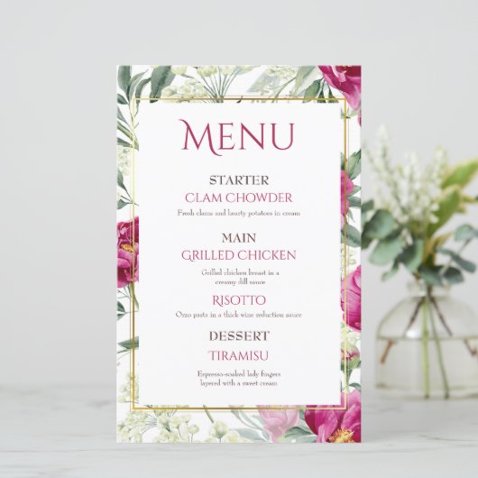 Tijdloze Romance Roze waterverf Trouwmenu's (Staand voorkant)