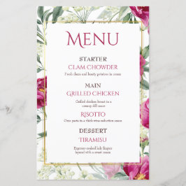 Tijdloze Romance Roze waterverf Trouwmenu's