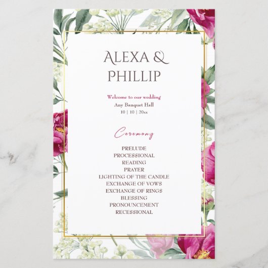Tijdloze Romance Roze waterverf Trouwprogramma's (Voorkant)