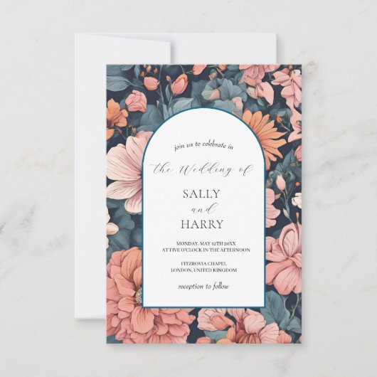 Tijdloze Romance:  vervaagd Roos Roze bruiloft Kaart (Voorkant)