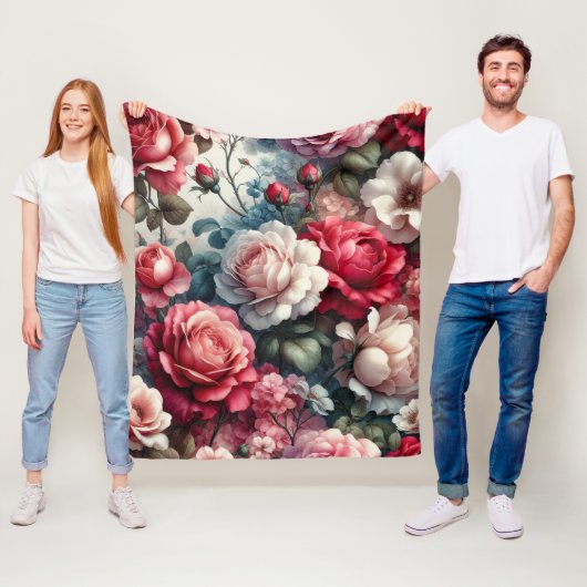 Tijdloze Roos Bloemige Charme Fleece Deken (In situ)