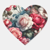 Tijdloze Roos Bloemige Charme Hart Sticker (Voorkant)