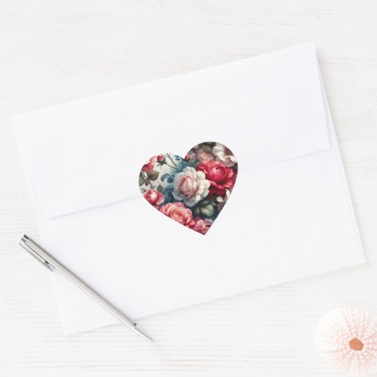 Tijdloze Roos Bloemige Charme Hart Sticker (Envelop)