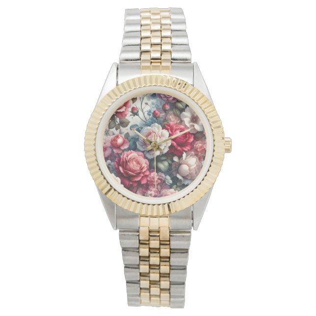 Tijdloze Roos Bloemige Charme Horloge (Voorkant)