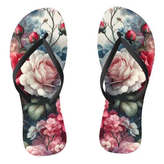 Tijdloze Roos Bloemige Charme Teenslippers (Voetbed)