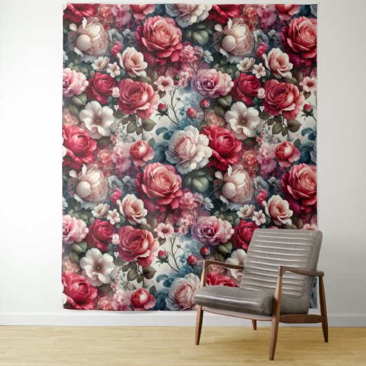 Tijdloze Roos Bloemige Charme Wandkleed (In situ)
