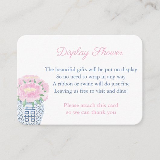 Tijdloze roze bloemenmarine blauw display douche informatiekaartje (Voorkant)