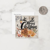 Tijdloze rustieke boerderij Hout Rendier Kerstmis Notitiekaartje (Voorkant / Achterkant in situ)