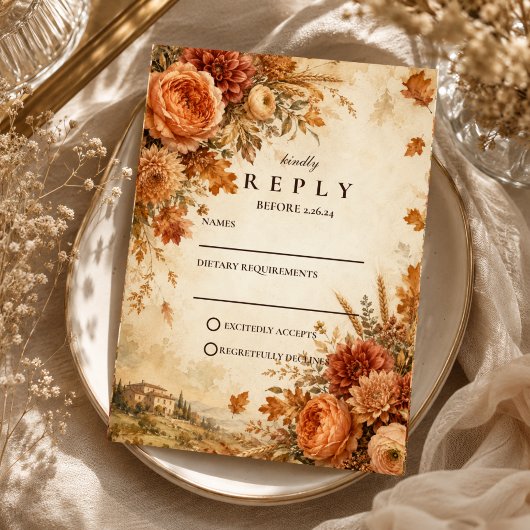 Tijdloze Rustieke Herfst Bruiloft RSVP Kaartje