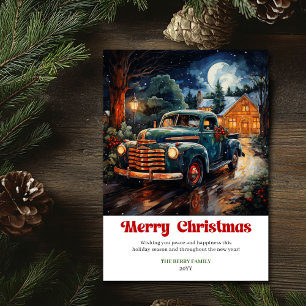Tijdloze rustieke kerstscene nostalgische vrachtwa feestdagenkaart