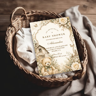 Tijdloze Rustieke Teddybeer Baby Shower Kaart