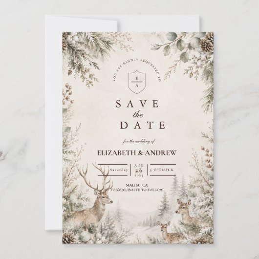 Tijdloze Rustieke Winterhuwelijk Save The Date (Voorkant)