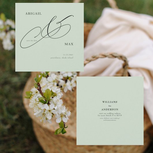 Tijdloze Sage Vierkante Bruiloft Save the Date
