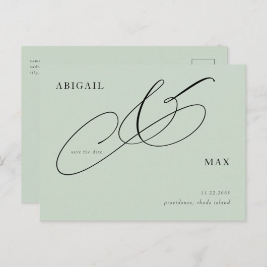 Tijdloze Sage Vierkante Bruiloft Save the Date Briefkaart (Voorkant / Achterkant)