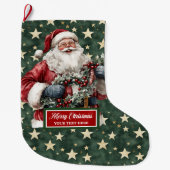 Tijdloze  Santa Claus Stocking gepersonaliseerd Grote Kerstsok (Voorkant)