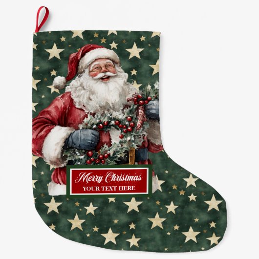 Tijdloze  Santa Claus Stocking gepersonaliseerd Grote Kerstsok (Voorkant)