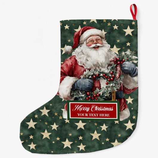 Tijdloze  Santa Claus Stocking gepersonaliseerd Grote Kerstsok (Achterkant)