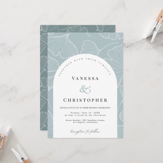 Tijdloze schoonheid: Ginkgo Biloba bruiloft Kaart (Voorkant / Achterkant in situ)