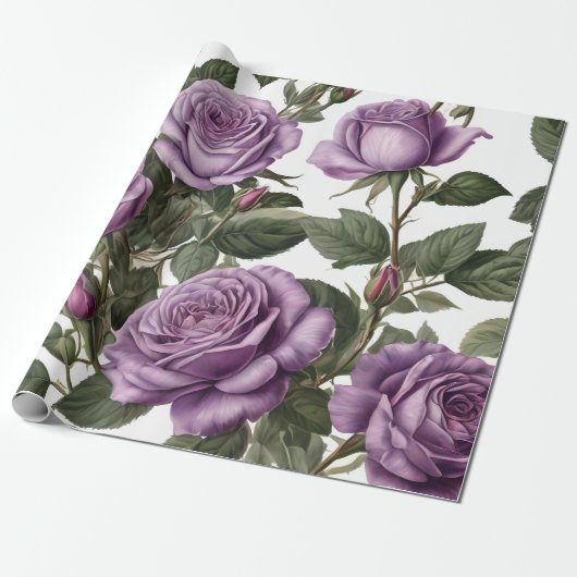 Tijdloze schoonheid: Paarse provinciale Rozen Cadeaupapier (Uitgerold)