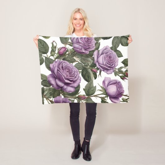Tijdloze schoonheid: Paarse provinciale Rozen Fleece Deken (In situ)