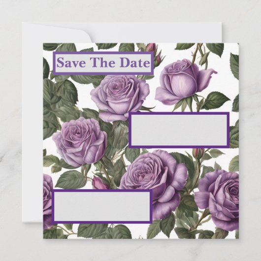 Tijdloze schoonheid: Paarse provinciale Rozen Save The Date (Voorkant)