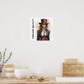 Tijdloze schoonheid steampunk jonge vrouw poster (Keuken)