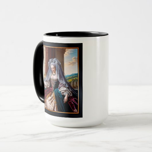 Tijdloze schoonheid van een majestueuze dame met e mok (Voorkant links)