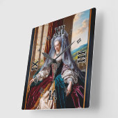 Tijdloze schoonheid van een majestueuze dame met e vierkante klok (Hoek)