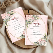 Tijdloze Stof Pink Groene Huwelijks RSVP Kaartje