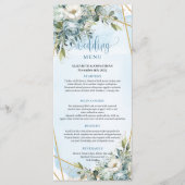 Tijdloze Stofblauwe Bloemige Witte Gouden Trouwmen Menu (Voorkant)