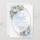 Tijdloze Stofblauwe Bloemrijke Script Bruidsdouche Kaart (Voorkant)