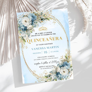 Tijdloze Stofblauwe Gouden Groene Quinceañera Kaart