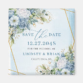 Tijdloze Stofblauwe Witte Pioen Save the Date Magneet (Voorkant)