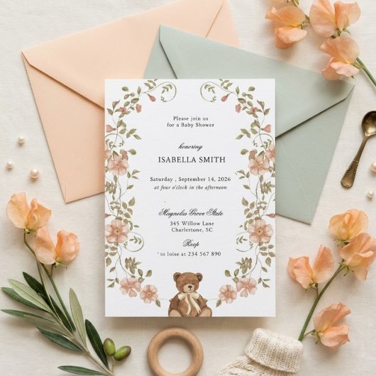 Tijdloze teddybeer babyshower kaart