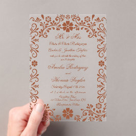 Tijdloze Terracotta Bloemenhuwelijk Acryl Uitnodigingen