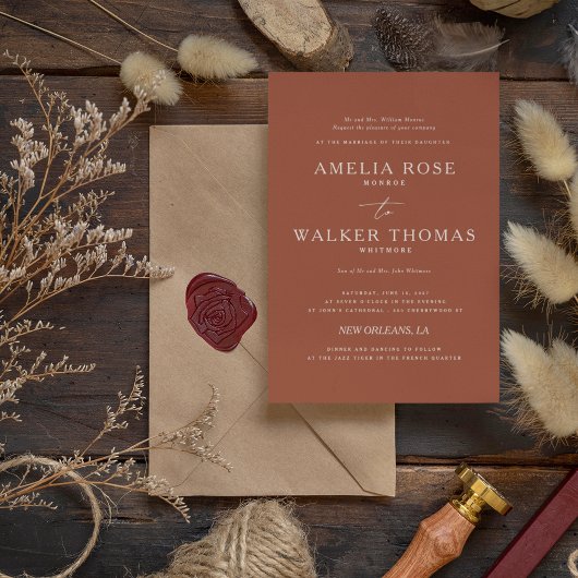 Tijdloze terracotta minimalistische bruiloft uitno kaart