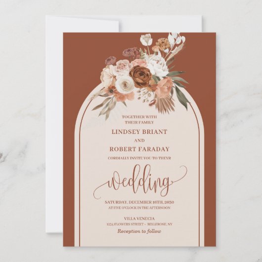 Tijdloze Terracotta Pampas Grass Bloemen Huwelijk Kaart (Voorkant)