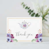 Tijdloze Theetijd Bruiloft met Bloemen  Bedankkaart (Staand voorkant)