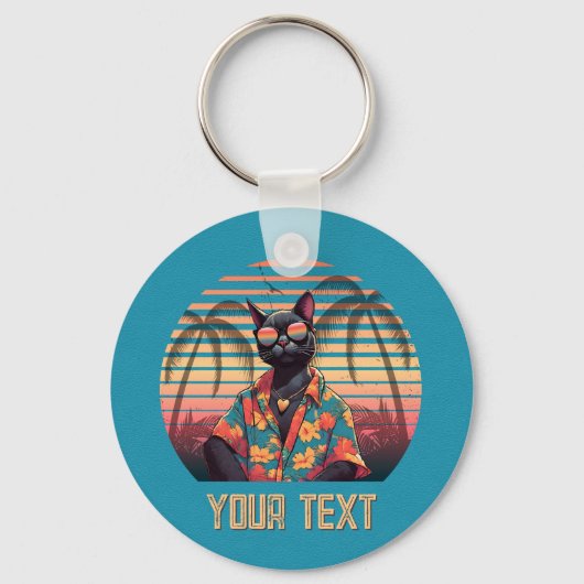 Tijdloze Tropical Cat Attitude Round Sleutelhanger (Voorkant)