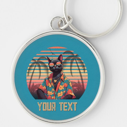 Tijdloze Tropical Cat Attitude Round Sleutelhanger (Voorkant)