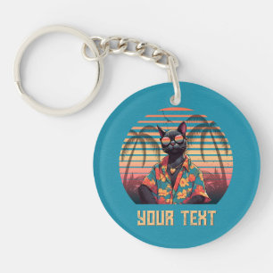 Tijdloze Tropische Kattenattitude Rond Sleutelhanger