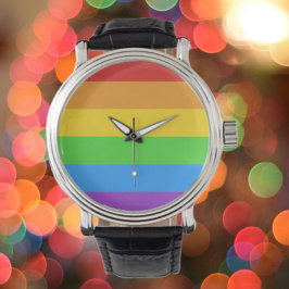Tijdloze trots: Regenboogvlag Vintage leren horlog Horloge