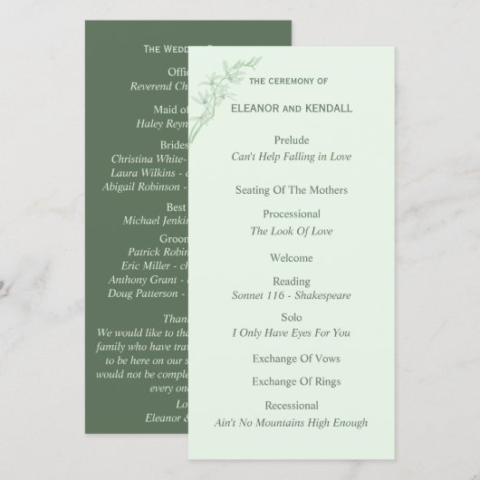 Tijdloze Trouwprogramma Bloemen (Voorkant / Achterkant)