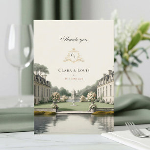 Tijdloze Tuin   Frans Château Monogram Huwelijk Bedankkaart