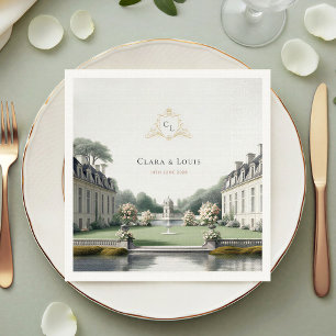 Tijdloze Tuin   Frans Château Monogram Huwelijk Servet